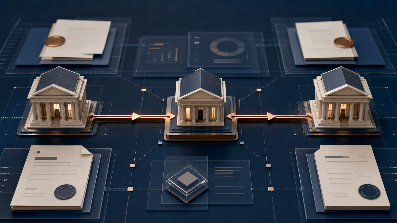 Correspondent banks connected through an intermediary settlement route